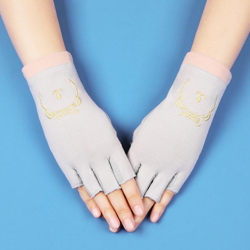 Sunscreen gloves with exposed fingers Thin women's summer driving, cycling, non-slip, anti-ultraviolet, tea picking, manicure, half-finger gloves