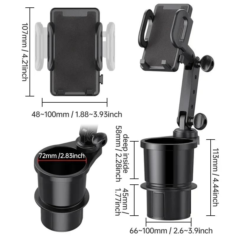Supporto espandibile per portabicchieri auto con supporto per cellulare girevole a 360°, accessorio per interni auto.