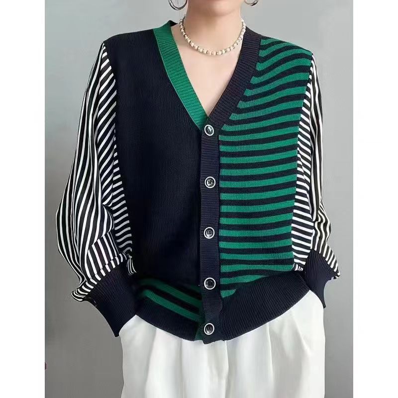 

Цветовая гамма весна новый фейковый двухкомпонентный рубашечный рукав трикотажный кардиган воротник однобортный ретро топ женский One Size зелёный