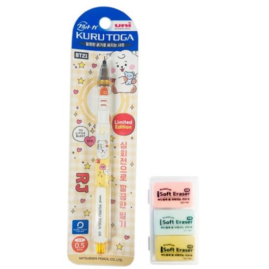 

Uni × BTS BT21 Kuru Toga Mechanical Pencil + 4B Soft Eraser Stationery Set, 1 Set (6 Options)