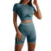 Seamless Short Sleeve Crop Top and High Waist Shorts Set for Women Athletic Workout Yoga Fitness Outfit