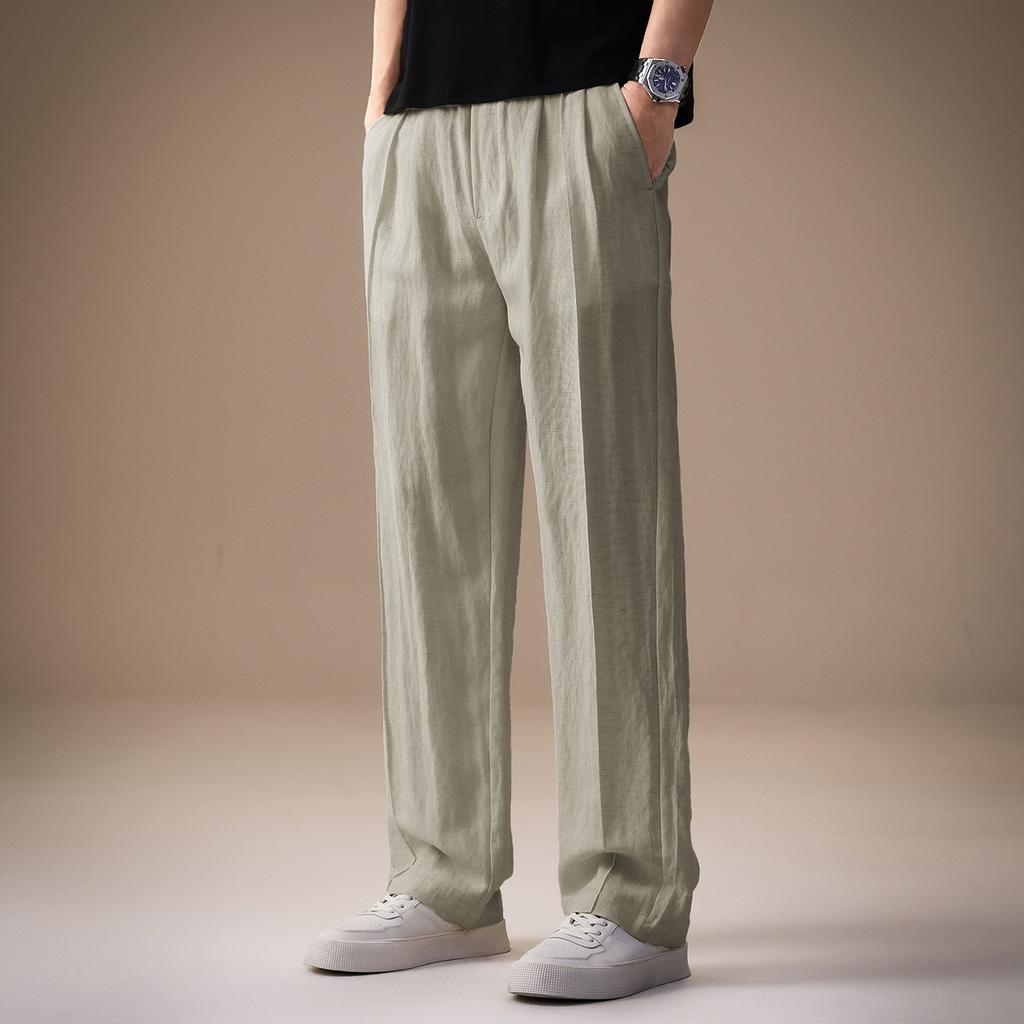 High-end Japanese Lyocell Tencel Linen Casual Pants Men's Summer Thin Retro Loose Wide Leg Straight Pants