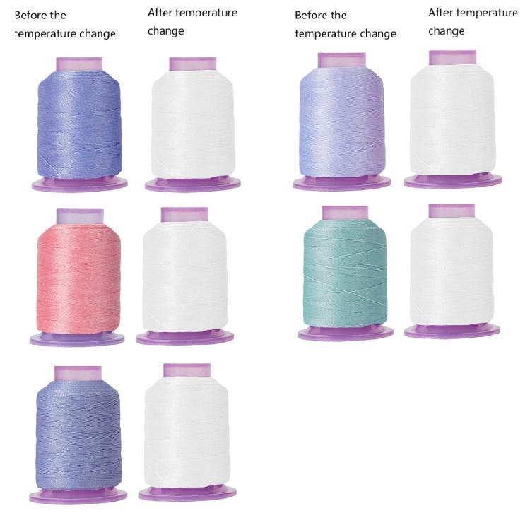 2Pcs Color Changing Sewing Thread for Sewing Machine Hand Stitching Night Glowing Yarn Embroidery Thread 550yds Each