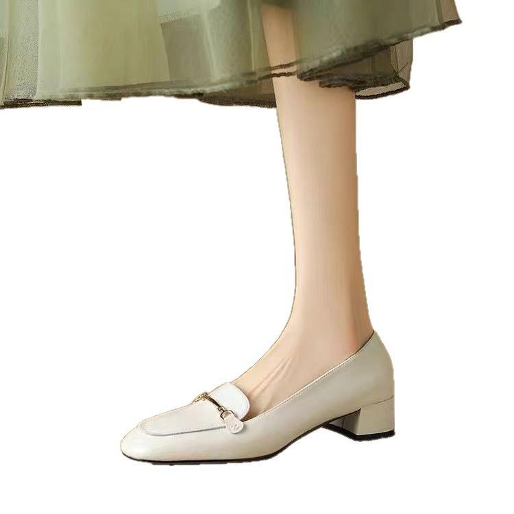 British style thick heel small leather shoes autumn new soft leather shallow mouth single shoes