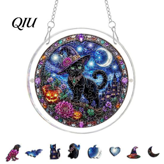 Halloween Party Decor Acrylic Puzzle Suncatcher, 7.87 Inch Sun Catcher Window Suncatcher Hanging Ornament, Ideal for Gifting and Home