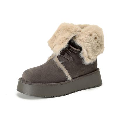 Cow Suede Nubuck Fur Winter Shoes Snow Boots Women Slip On Keep Warm Lace Up European Design Ankle Boots