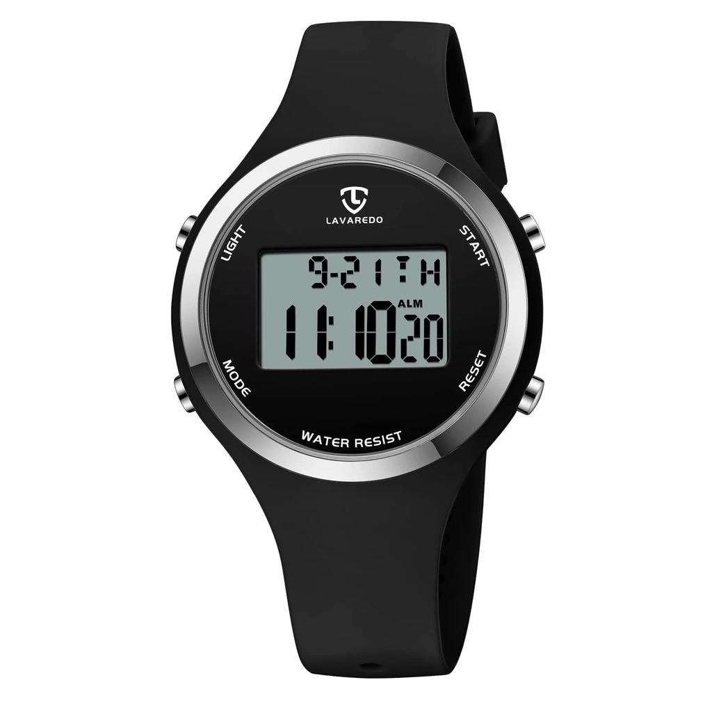 Digital Wristwatch for Women, Slim Design, Unisex, Stylish, Waterproof, Black, Simple, Sporty Watch with Multifunctional Features: Alarm/Date/Day/Stop