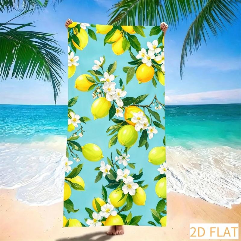 Lemon Blossom Beach Towel - Super Absorbent Quick Dry Microfiber With Floral Print, Soft Sand-Free Blanket For Picnic