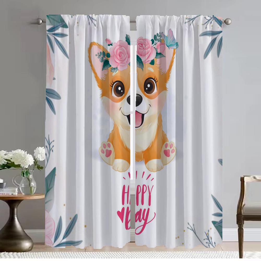 Cute Dog Panda Partition Blackout Curtain for Room 2 Panel Modern Living Room Curtains Shades Tulle for Bedroom Kitchen Elegant