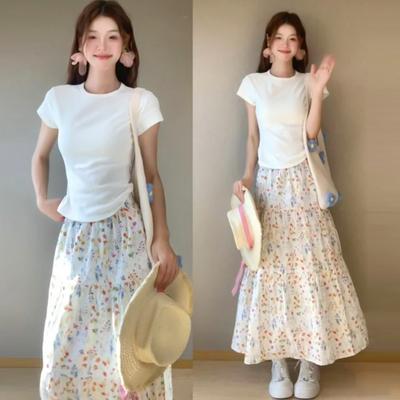 Blumenrock für Damen im Sommer Neuer Stil, Frischer High-Waist Slim A-Linien-Rock Französisches Design Nische Kuchenrock