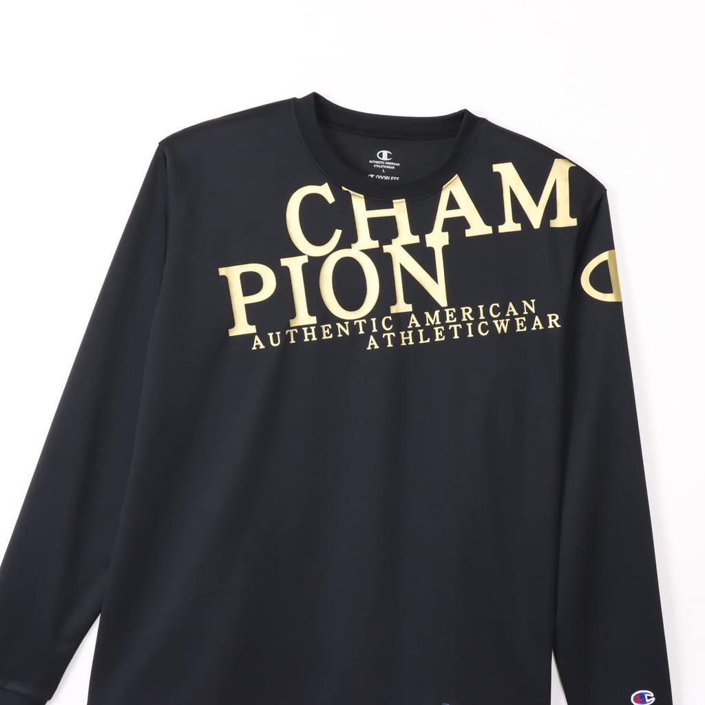 Champion Volleyball Long Round Odor with Black X Gold Men's T-Shirt, Sleeve, Neck, Antibacterial, Resistant, Quick-Drying, One-Point Logo, C3-YV411,