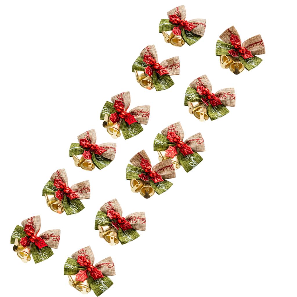 12 szt. Kokardki świąteczne z dzwoneczkami Kokardki jutowe Ozdoby do pakowania prezentów świątecznych Dekoracja ślubna