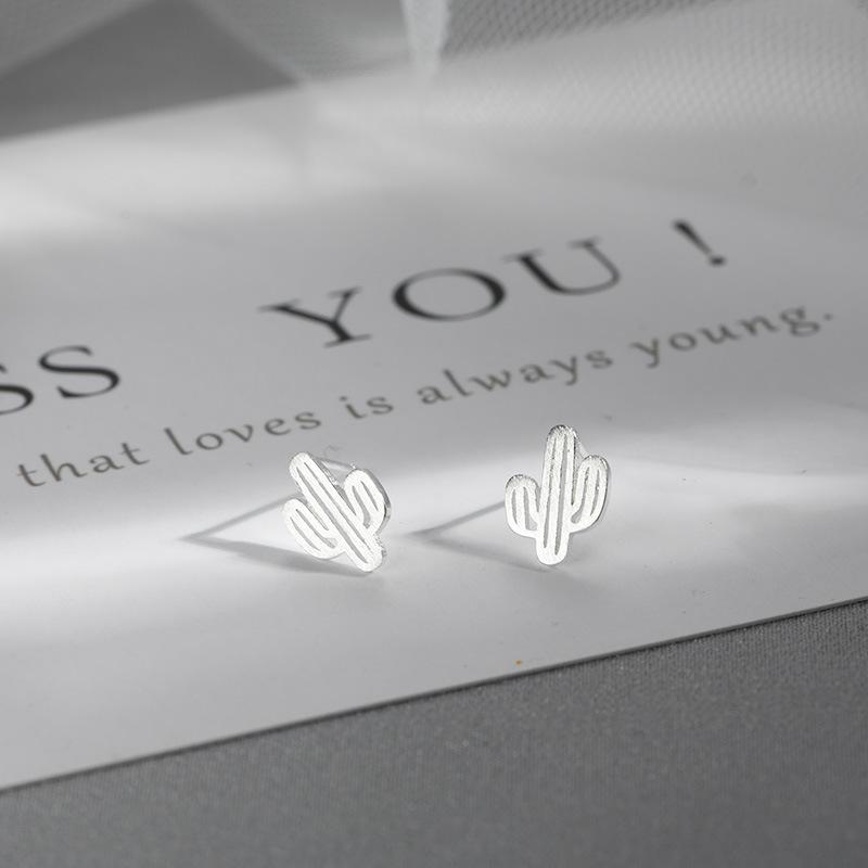 Cactus Stud Earrings Female Niche Design Sense Glossy Ear Jewelry Fashionable Simple Small Student Korean Version Jewelry