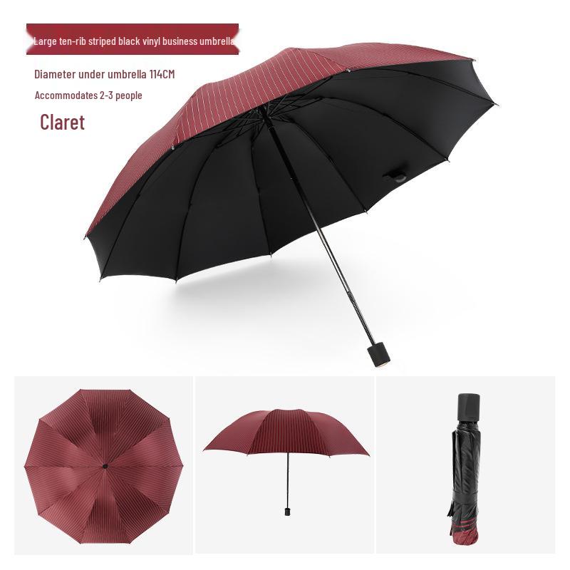 Black Reinforced Folding Umbrella, Sun & Rain Protection, Solid Color, Three-Fold, Fits 1-2 People, Ideal for Business Men & Women.