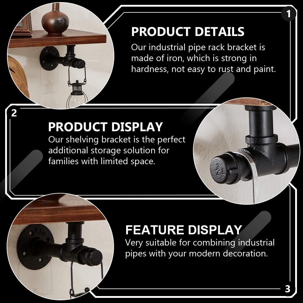 2Pcs Iron Shelf Brackets Wall-Mounted Shelves Brackets for Bedroom Garage Office DIY Floating Shelf Support Rustic Style