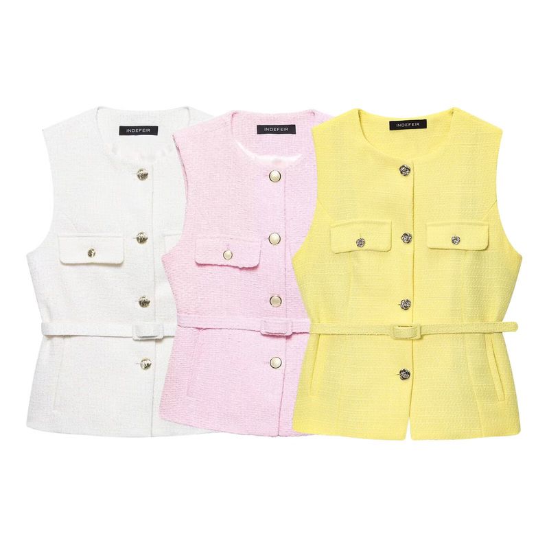 Kaslead New Arrival Women's Clothing Fashion Style Fashion All-Match with Belt Texture Vest 2132091 620