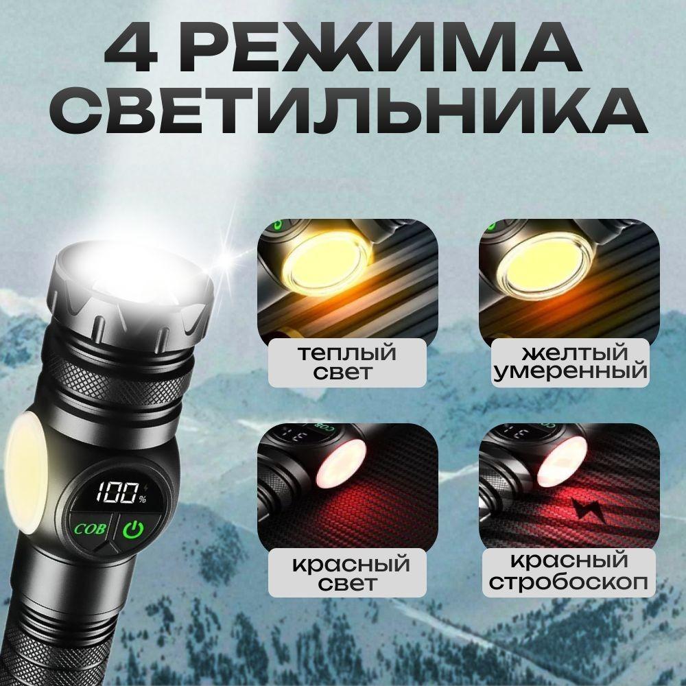 Portable rechargeable zoom flashlight with display screen, LED flashlight with emergency side light 5 lighting modes