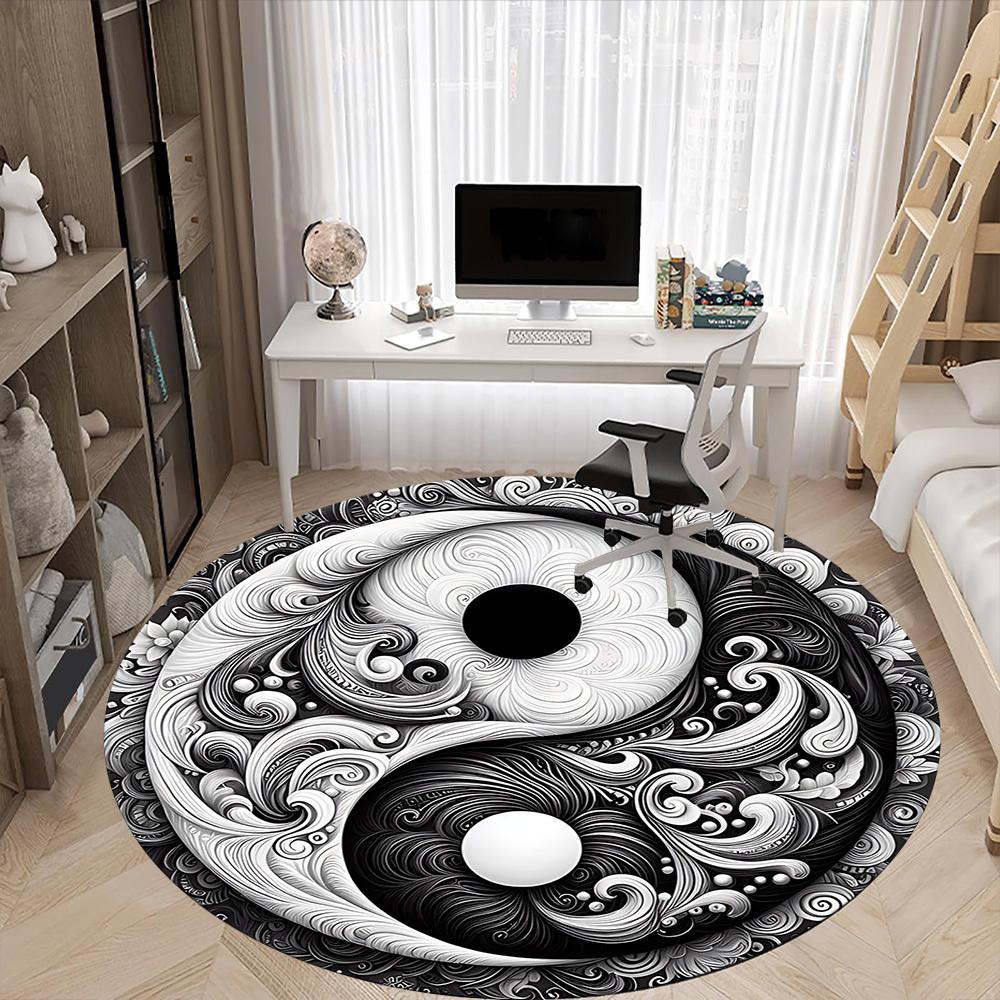 1pc Yin Yang Swirls Office Round Area Rug, Indoor Mat Suitable For Office, Under Office Chairs Bedroom Living Room Home Decor, Room Deco 054