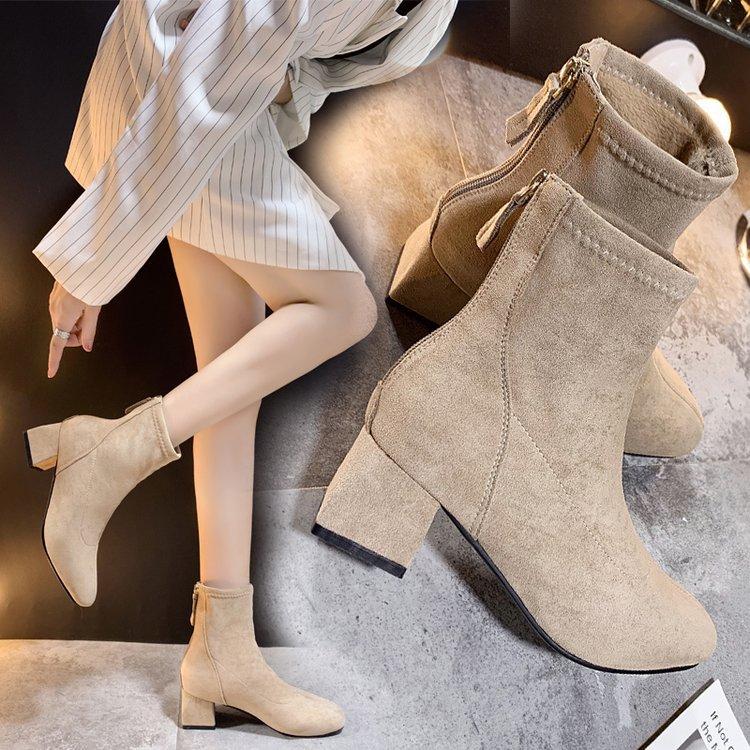 Women Boots Winter Boots Thick-heeled Shoes Suede Boots Keep Warm Ankle Boots Non-slip Mother Shoes Women Thick-soled Winter Boots Shoes Plus Velvet
