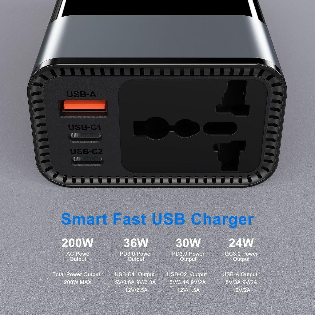 200W Portable Car Power Inverter 12/24V To 220V Fast Charging Converter USB Ports Multi-Function Socket Car Inverter
