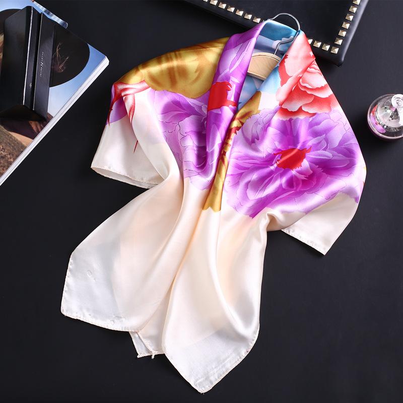 90x90cm Mode Silk Satin Scarf För Kvinnor Pannband Fyrkantiga sjalar och Wraps Halshalsdukar