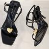 Fashion Fashion Metal Heart Decoration Women Sandal Pointed Toe Open Toe Ankle Strap Roman Shoe Elegant Thin Heel Belt  Buckle High Heel
