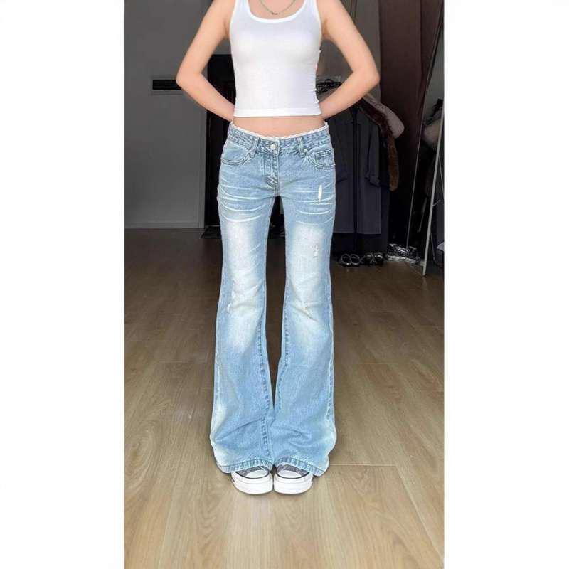 

Women s Retro Lace Patchwork Micro Flare Denim Jeans - Spring/Summer 2026 Petite Wash Slimming Bell Bottoms Extra Large