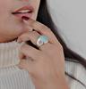 Aqua Chalcedony Oval Cabochon Signet Ring, 925 Sterling Silver, Promise Ring, Gift for Her