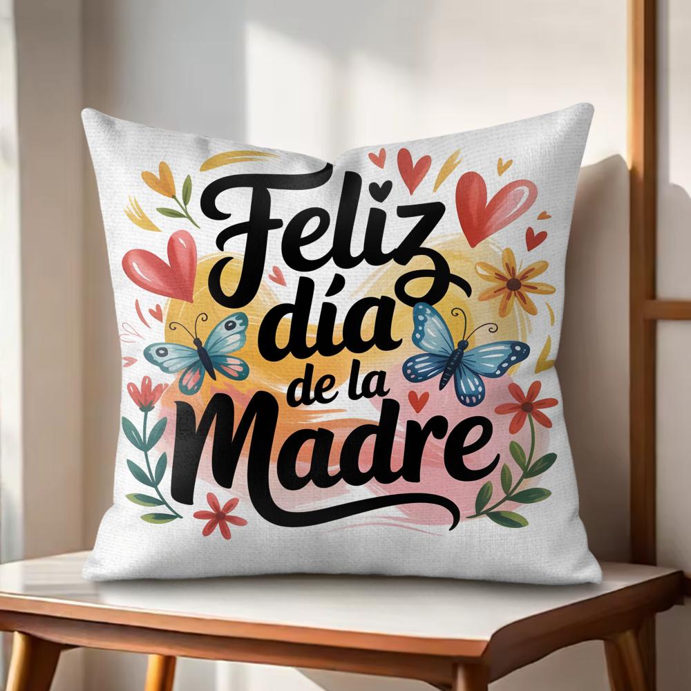 Feliz Dia MaMa Cushion Cover Natural Linen Organic Fabric DoubleSided Printing Couch Pillow Covers Home Decor