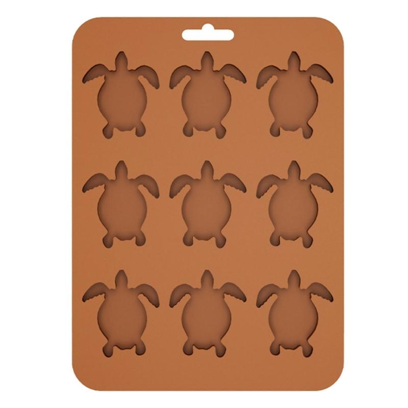 

Simple to Clean Turtles Shape Silicone 9 Cavity Mold for Ice Cubes Chocolate Dishwasher Safe Biscuits Baking Mold коричневий
