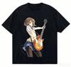 Sommer KON Yui Hirasawa Grafik T-Shirt Anime Harajuku Streetwear Schwarz Gewaschen Übergröße Baumwolle Kurzarm T-Shirt Für Fans