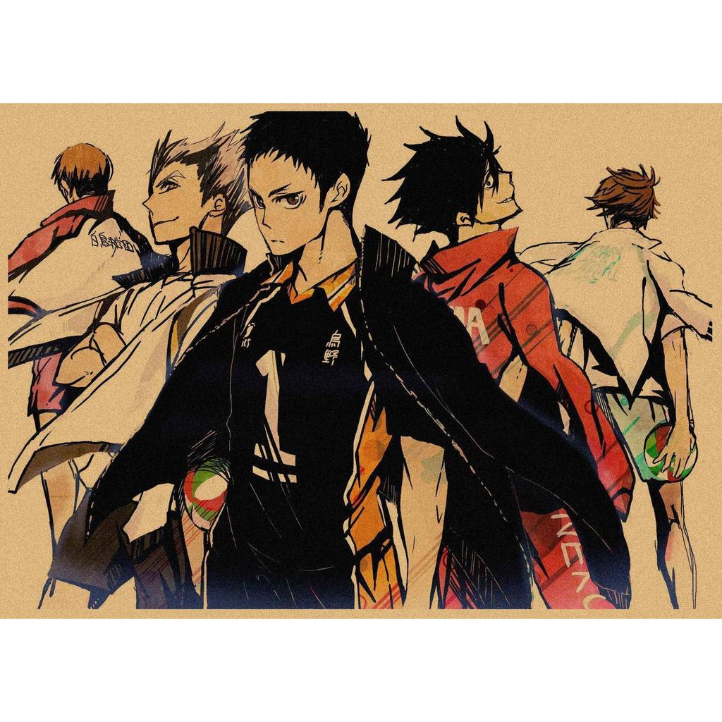 Haikyuu!! Retro Kraft Poster: Hinata Shoyo & Kageyama Tobio Decorative Wall Art