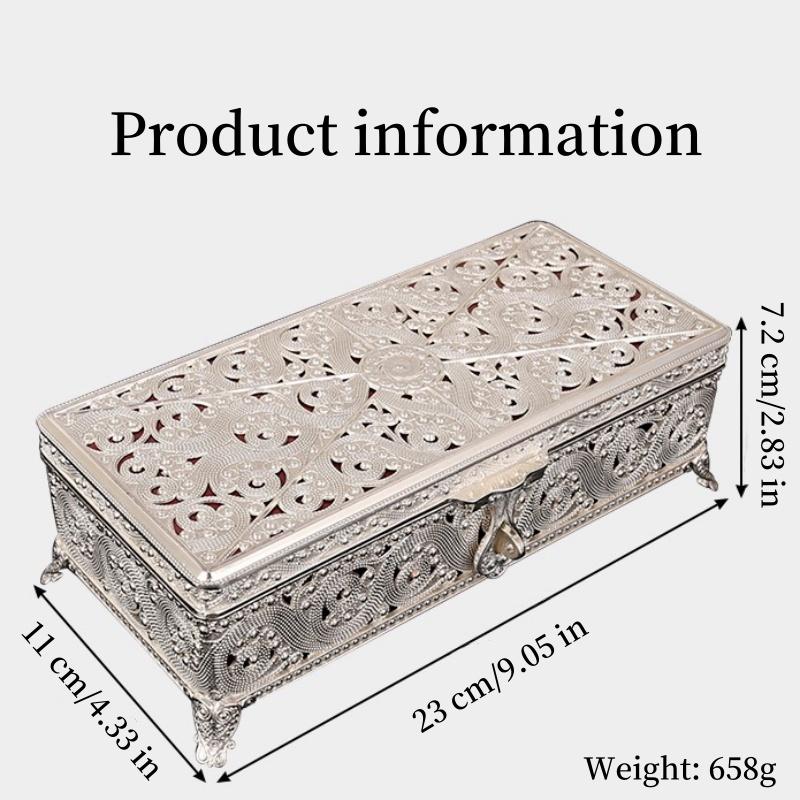 Rectangle Jewelry Storage Box European Style Large Size Necklace Organizer Alloy Earrings Ring Storage Jar Dresser Display