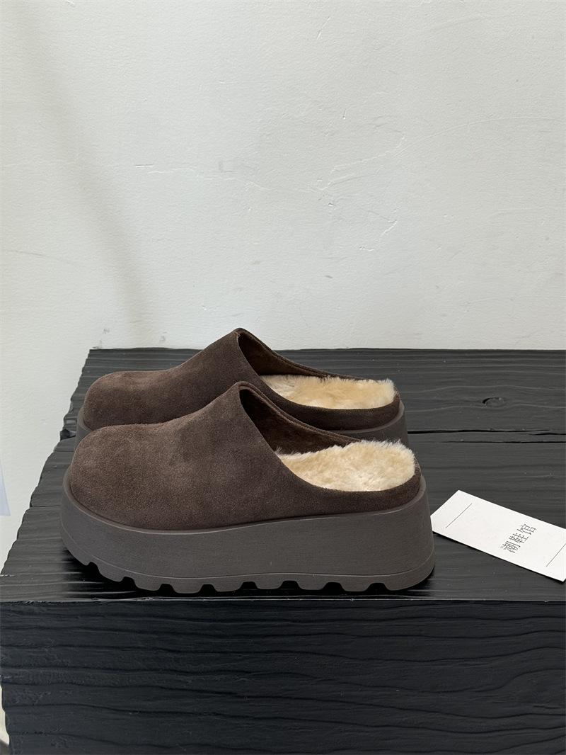 

Зимние ретро тапочки с круглым носком, женские тапочки на толстой подошве, модные теплые женские тапочки для улицы, женская обувь 40 кофейный