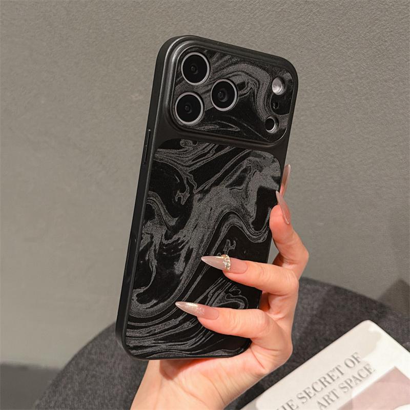 

Fashion Velvet Matte Ripple Texture Gradient Phone Case For Apple iPhone 17 16 15 14 Plus 13 12 11 Pro Max Shockproof Soft Cover iPhone 15 Pro Max чорний