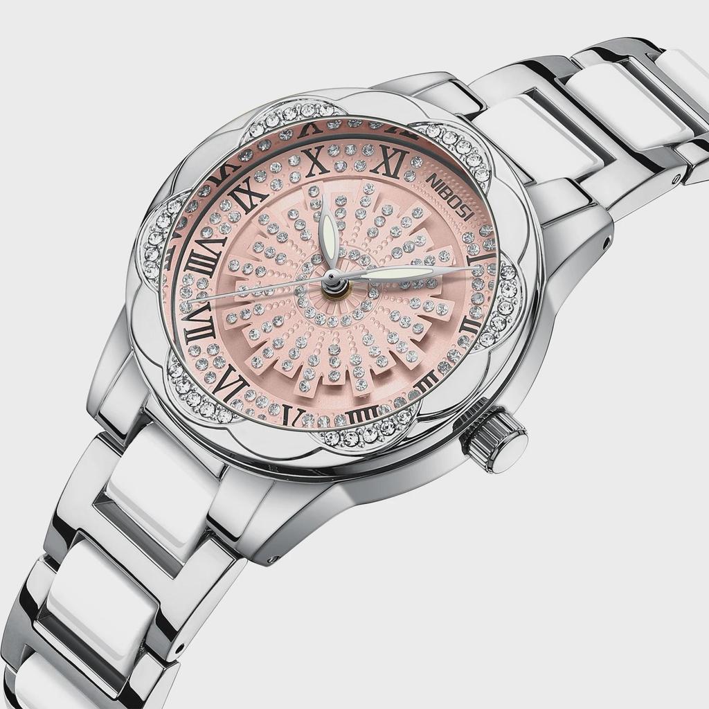 NIBOSI Woman Watch Stainless Steel Waterproof Luminous Elegant Ladies Wristwatch Luxury Diamond Dial Quartz Watch for Women