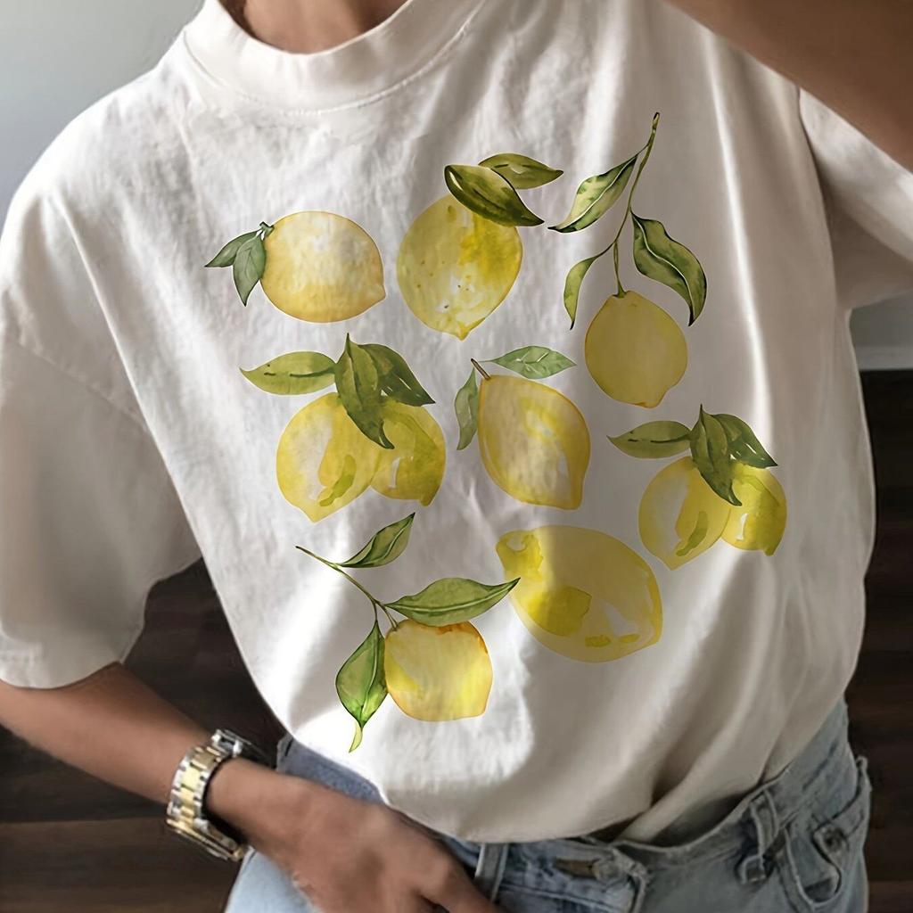 Lemon Fruit Pattern Short Sleeve Tshirt Unisex Top Fresh Ins Style Creative Cute Funny Casual Girls 2026 Summer Daily
