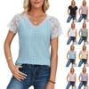 Women's Fashion V-neck Short Sleeved Lace Patchwork Casual T-shirt Top