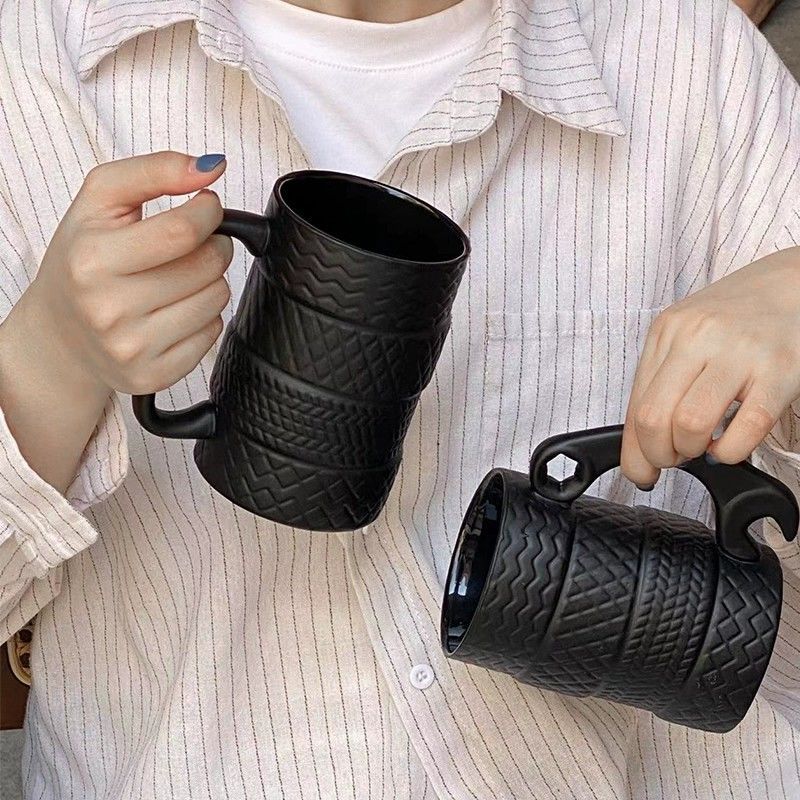 Creative Coffee Mug Large Capacity Ceramic  Personality Tire Shaped Cup Novelty Tea Milk  Water Bottle Drink Ware Gift