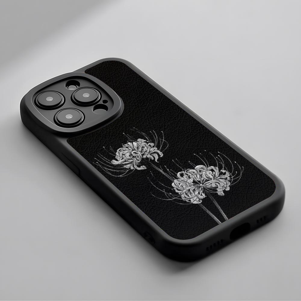 Red Spider Lily Japan Art Fashion Design Phone Case For iPhone 16 15 14 13 12 11 Plus Pro Max Lambskin Silicone Cover Black