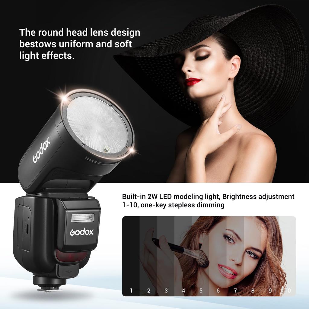 GODOX V1 Pro N V1ProN Round Head TTL Camera Flash Speedlight HSS Detachable Design Modeling Light Rechargeable Battery Strobe Compatible with Nikon