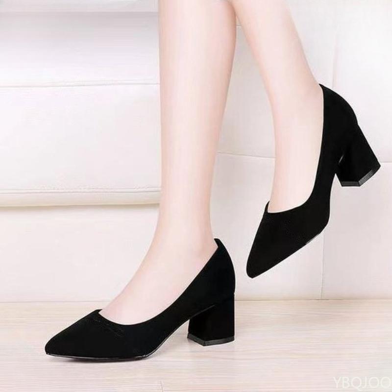 Damen grobe Pumps Schuhe Französisch schwarz Arbeitsplatzschuh Spitz zulaufend sexy High Heels Mode vielseitig Damenschuhe Mujer Schuhe