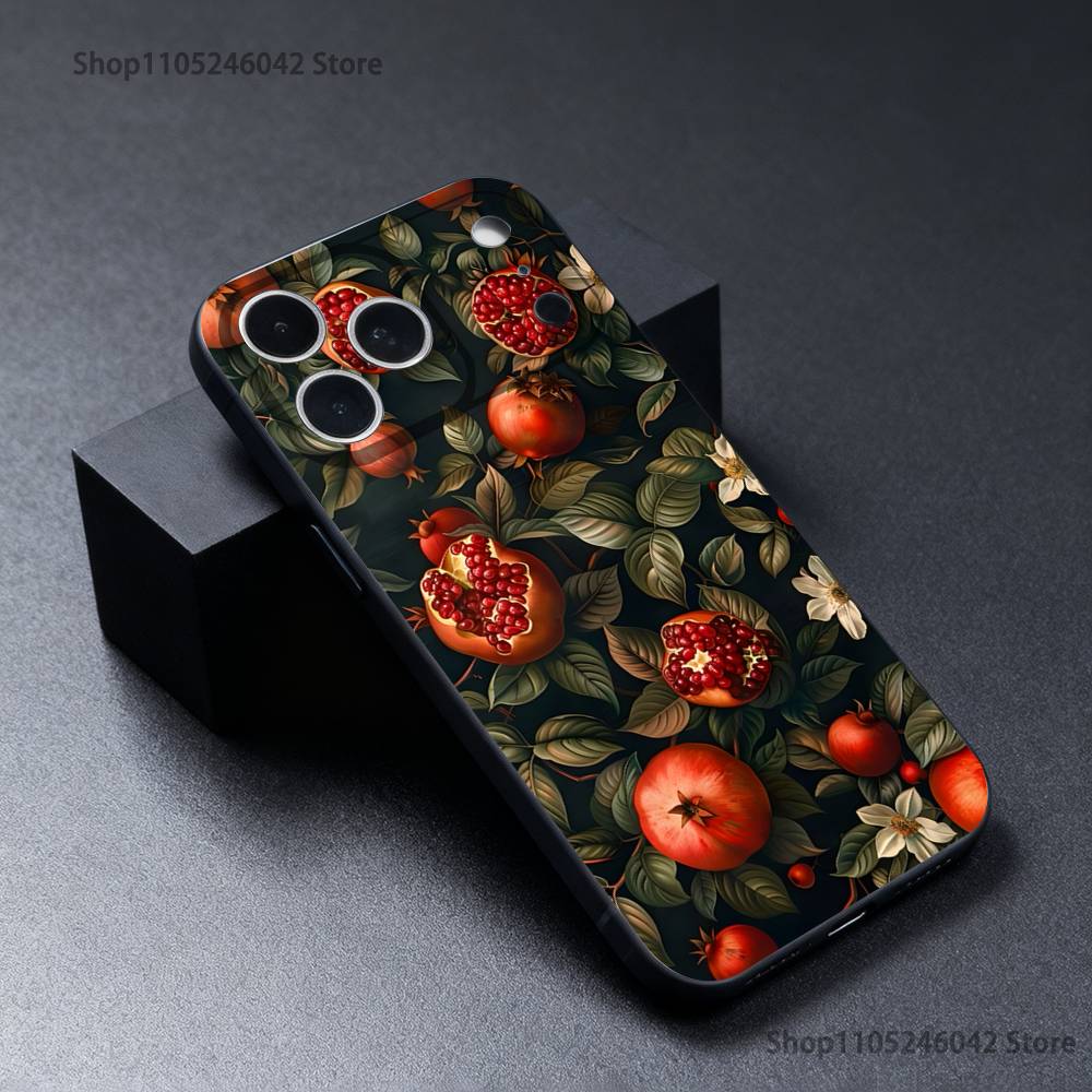 Cute pomegranate Phone Case For iPhone 17,16,15,14,13,12,11,Pro,Max,Plus Black Shockproof Soft Cover