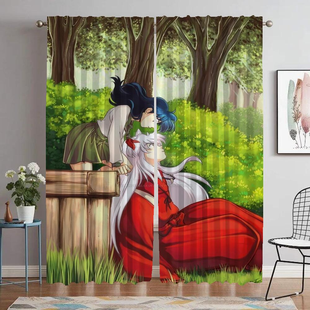 Inuyasha Blackout Curtains for Living Room Home Interior Curtains 2 Pieces Shades Partition Window Curtain Tulle for Bedroom