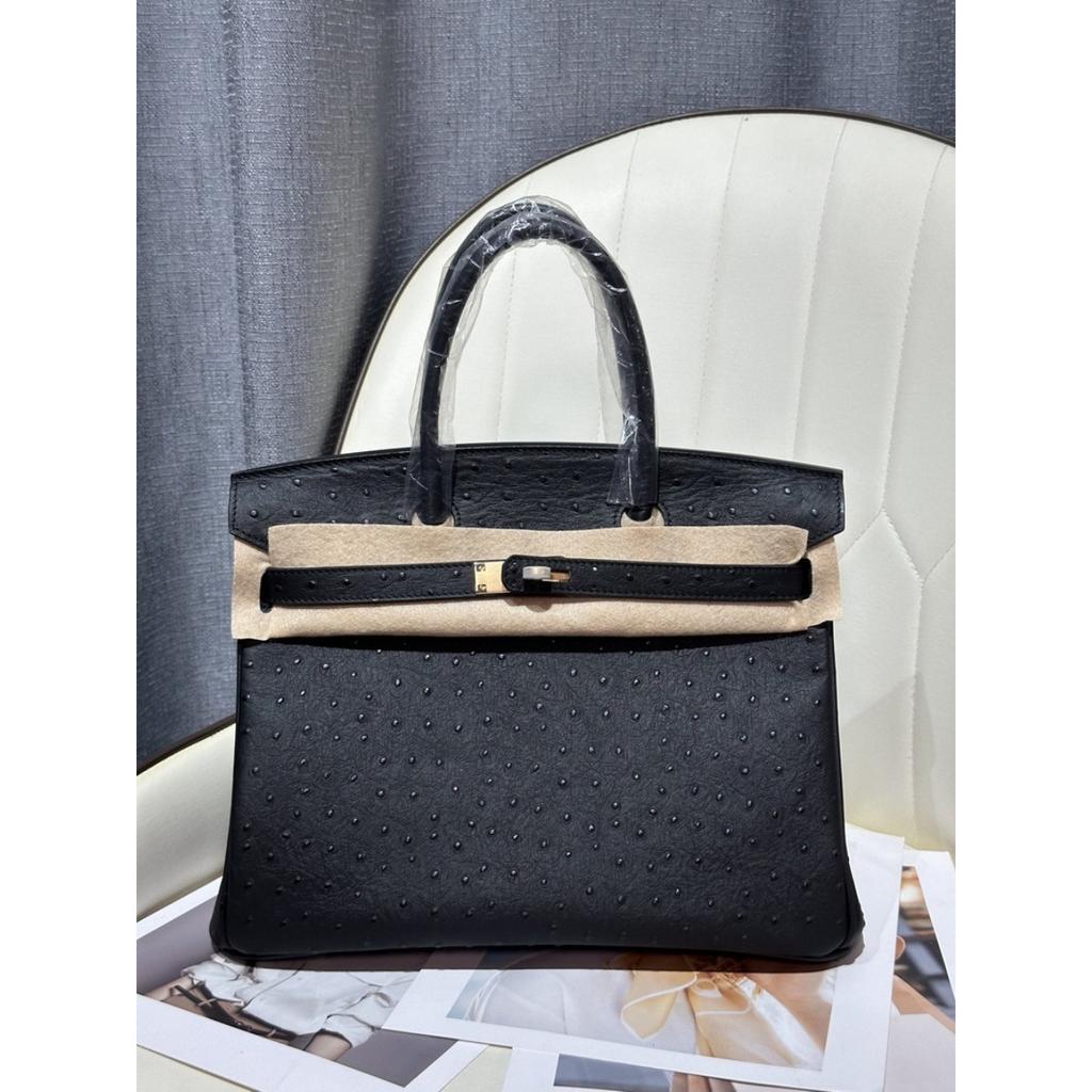 Ostrich Pattern First Layer Cowhide 30CM Platinum Bag High Quality (J15-30BK)