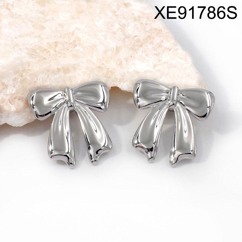 Exquisite Titanium Steel Bow Tie Necklace & Earring Set - Elegant Ribbon Clavicle Jewelry