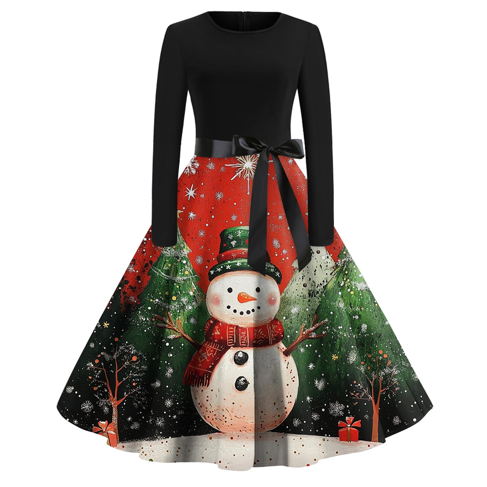 

Женское модное повседневное платье приталенного кроя с круглым вырезом, рождественским принтом и длинными рукавами XL красный