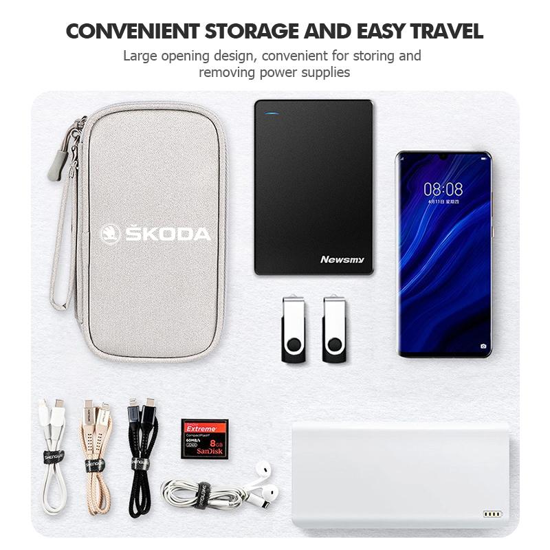 SSOE5 Portable Car Driver's License Cable Gadget Card Pouch Keys Storage Bag For Skoda Kodiaq Octavia 2 3 Rapid Karoq Fabia Kamiq