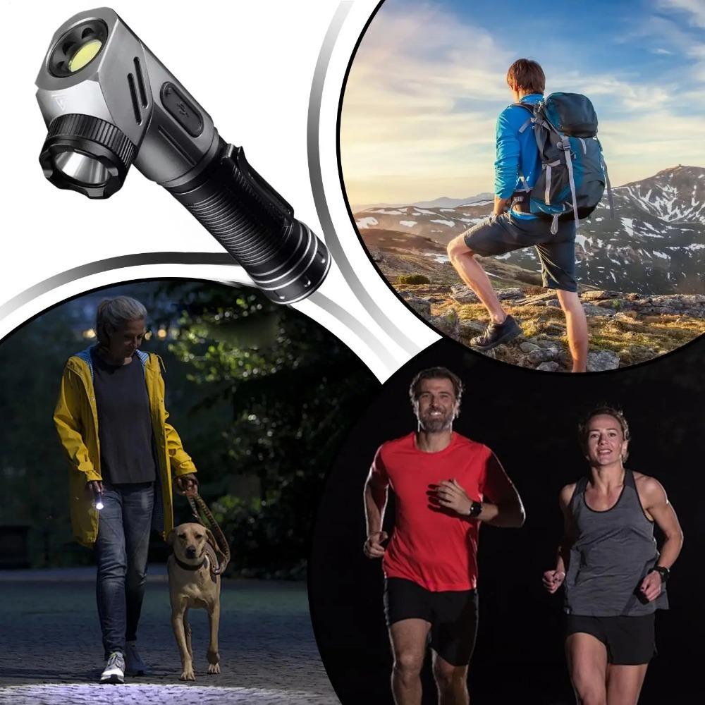 Powerful LED Flashlight Rechargeable Dual-Source Light Aluminum Alloy Adjustable Corner Outdoor Work Light with Tail Magnet