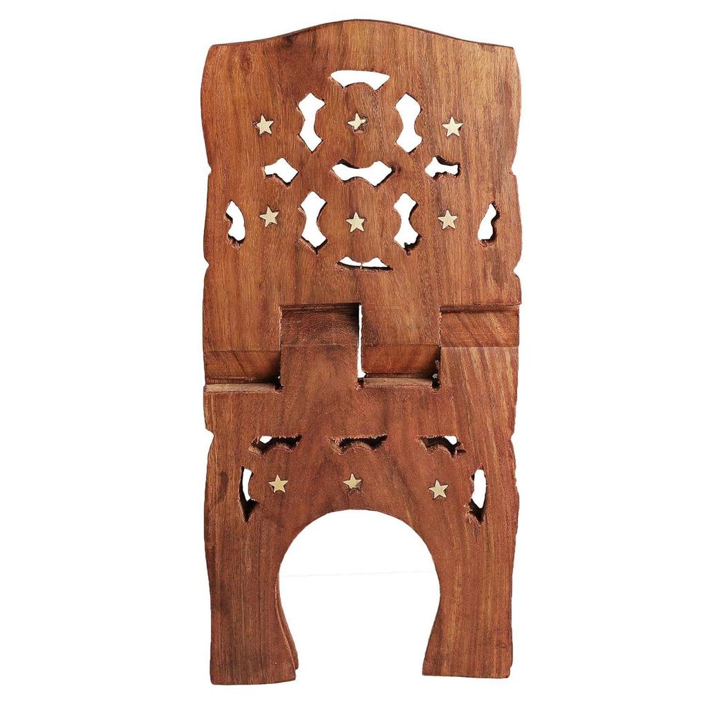Wooden Hand Carved Holy Book Stand Brown 15x7 inch